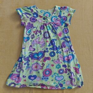 Hanna Andersson Girls' Bright Paisley Heart Print Dress - Lime, Pink & Blue 6/7
